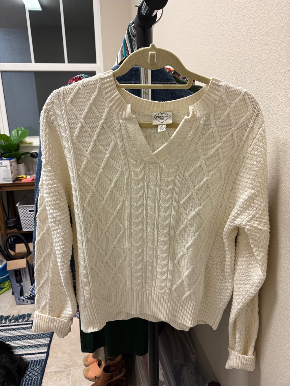 St John’s Bay Cream Cable Knit V-Neck Pullover Sweater